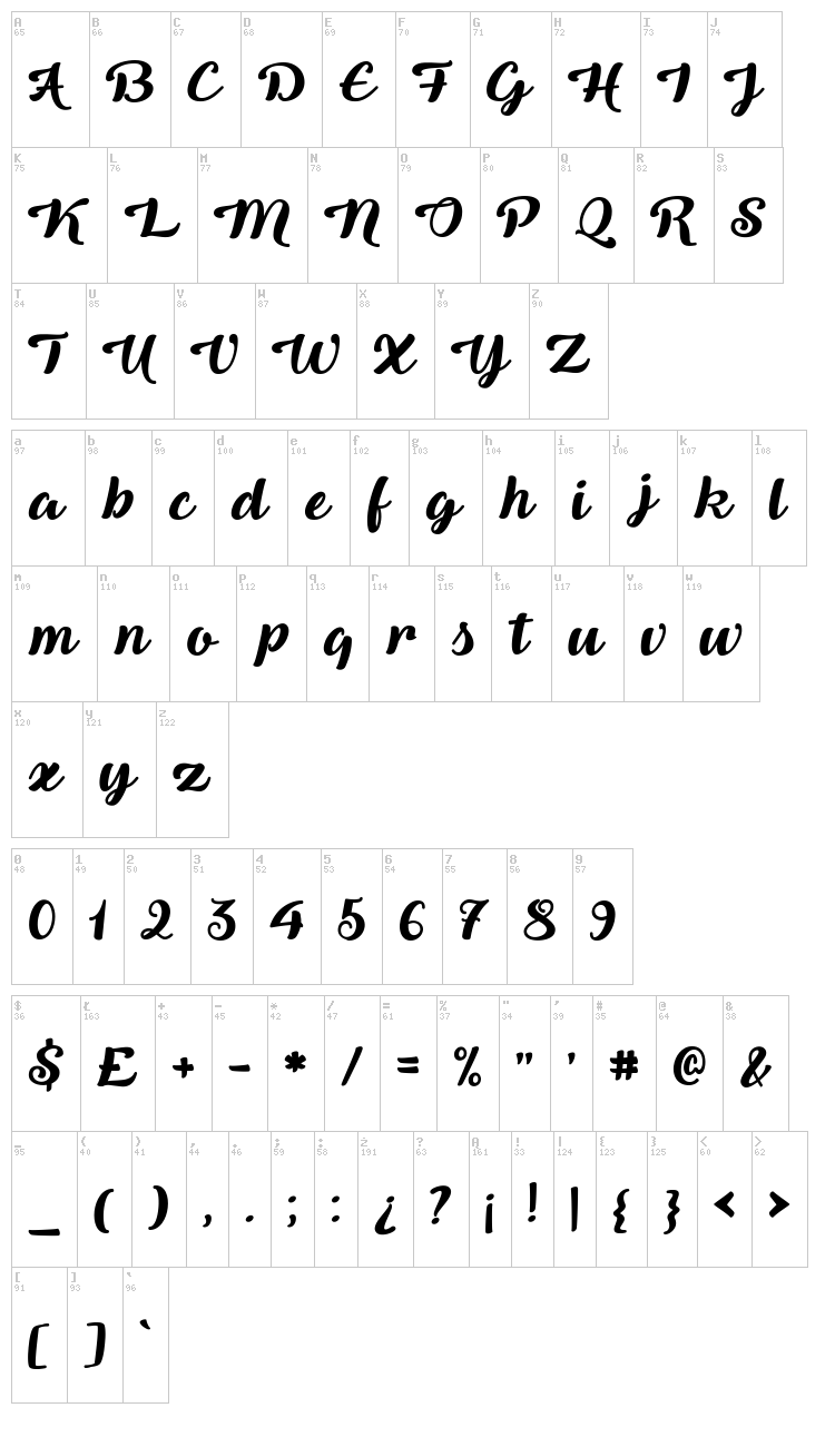 Queen of Heaven font map